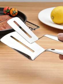 1个不锈钢食物翻夹，重型二合一铲钳，适用于煎牛排、鱼、汉堡、烧烤、烘焙、油炸不粘锅烹饪工具 - 銀色 - 查看 3