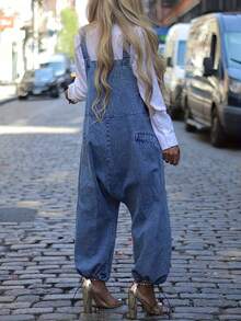 Women's Denim Multi-Pocket Baggy Jumpsuit Overalls: Wide-Leg Relaxed Fit With Drawstring Cuffs - Versatile For Daily Outings, Commute, Travel & Dates - Màu xanh lam - Xem 5