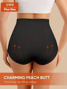 MEIYATING 2 pièces Culottes grande taille à taille haute avec contrôle du ventre, culottes triangulaires respirantes avec bordure en dentelle de maille pour l'été - Multicolore - Voir 4