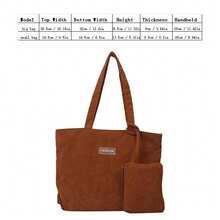 2pcs/Set Large Capacity Corduroy Tote Bag Set, Light Gray/Pale Blue/Caramel Brown, Retro Vertical Stripe, Casual Shoulder Bag And Handbag, Open Top, Big Size, Multi-Pocket, Daily Commute, School, Shopping, Short Trip, Soft Durable Corduroy, Comes With Coin Purse, Fits 13-Inch Laptop, Korean Ins Style, All Season, Fashionable & Practical Women Tote Bag, Student, Office Worker - Multicolor - View 10