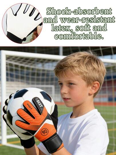 1 Pair Professional Soccer Goalkeeper Gloves, Non-Slip Finger Protection, Essential For Match And Training, Anti-Slip & Durable, Palm Cushion, Suitable For Youth, Adjustable Wrist