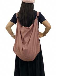 Large Capacity Solid Color Shoulder Bag, Waterproof Nylon Material, Minimalist Unisex Crossbody Bag, Zipper Closure, Casual Versatile Tote Bag Suitable For Work, Study, Travel - Rusty Rose - View 4