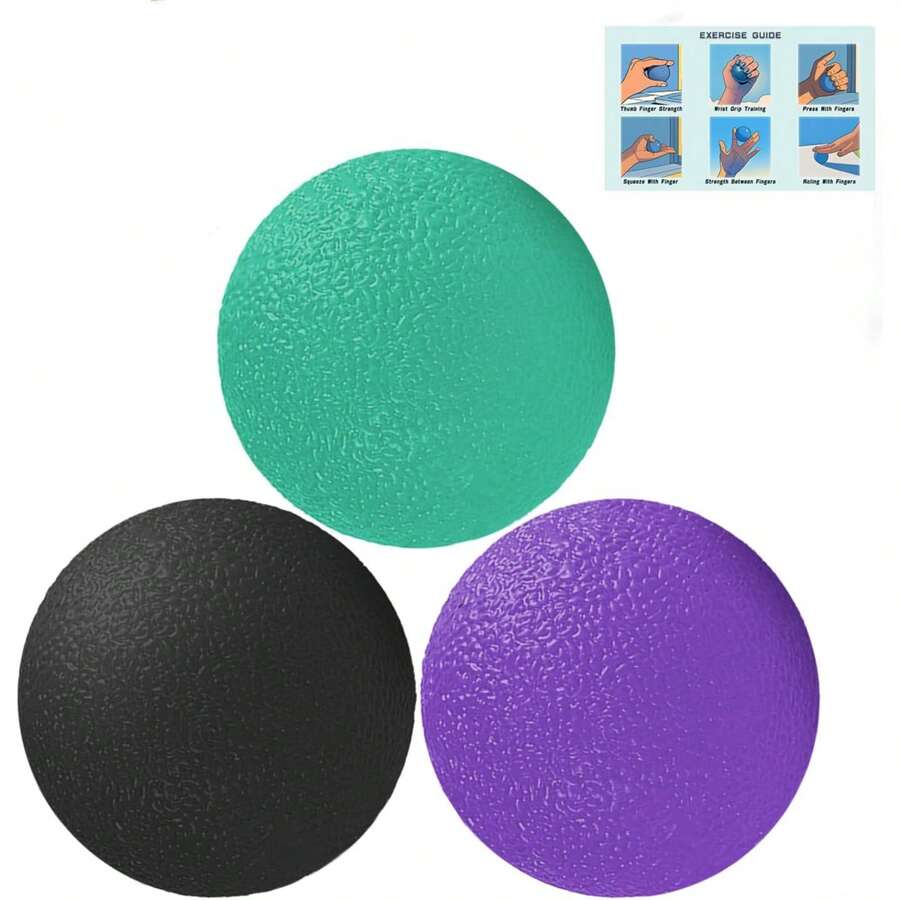 3 件套成人减压球，手部挤压球，不同阻力级别的手部力量训练器，用于手指、前臂和手腕锻炼，放松身心，缓解疲劳 - 圓形-黑綠紫 - 查看 1