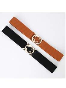 Women's Black & Golden Buckle Elastic Waist Belt, Gothic Style Elastic Cinch Belt For Dress, Shirt, Casual Wear Halloween Summer, School Fall, Autumn, Halloween - D - View 4