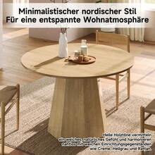 Round Dining Table, 120 X 120 Cm, Ideal For 4 To 6 People, Classic Design, Minimalist Scandinavian Style, Oak Finish - Mustard Yellow - View 6
