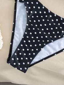 女士优雅休闲V领露背泳装套装，沙滩度假泳装 - 黑色 - 查看 6