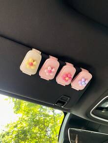 Flower Decor Car Visor Clip, Fashion Glasses Storage Holder With Magnetic Attachment - A - View 12