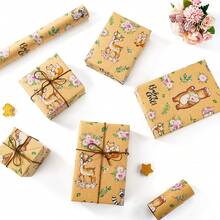 5/10pcs Baby Shower Series - Kraft Paper Gift Wrapping Paper, 28.5*42cm Baby Shower Gift Wrapping Paper Roll, Baby Birthday Gift Wrapping Paper Roll, Wild Animal Design Birthday Party Gift (Zebra/Bear/Floral Bear Optional) - Multicolor - View 9