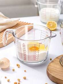 1pc Heat-Resistant Glass Measuring Cup With Markings, Large Capacity Stackable For Easy Storage, Coffee Measuring Cup With Spout Design For Easy Pouring, Transparent Container For Baking, Multipurpose Kitchen Tool Suitable For Kitchen, Baking And Microwave, With Precise Markings And Ergonomic Handle - Transparent - View 3