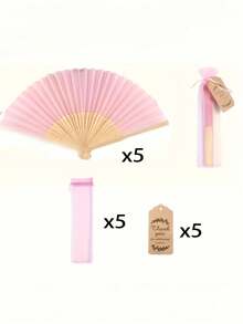 Personalized Engraved White Folding Fan, Custom Lettering Fan, Personalized Wedding Fan,1 Folding Fan + 1 Mesh Bag + 1 Greeting Card. Beautiful Pink Fabric Fans In Romantic Girly Pink, Customizable With Exclusive Logo. Includes Fans, Mesh Bags, And Greeting Cards. The Perfect Gift Choice. Ladies' Handheld Folding Fans - Multicolor - View 11