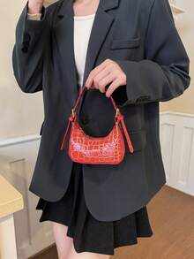 New Handbag, Fashionable Small Versatile Stone Texture Mini Half-Moon Handheld Bag - Red - View 10