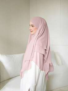 1pc Modest Flowy Chiffon Khimar | Smooth And Lightweight Chiffon, Flattering Face Coverage, Full Coverage, Comfortable Wear, Elegant For Daily, Outings And Worship,Beach,Holiday - Baby Pink - View 4