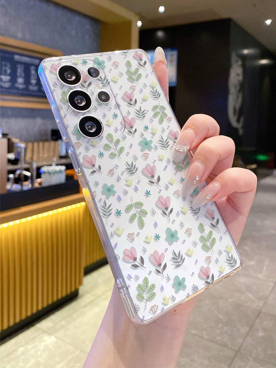 1pc Floral Print Pattern Android Phone Case, Precise Camera Cutout Suitable For Samsung Galaxy S25 Ultra/Galaxy S24 Ultra/S24/S23 Ultra/A56 5G/A55 5G/A52s 5G/A26 5G, Nothing, Pixel, Protective Cover - Clear - View 1