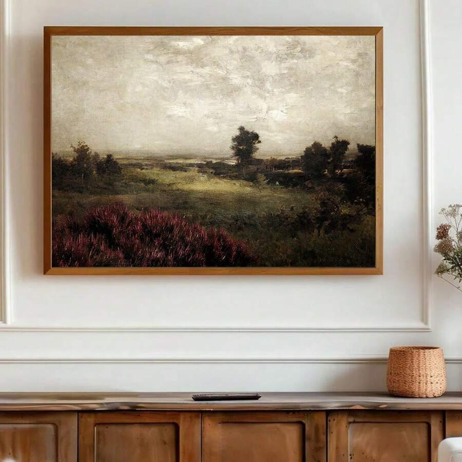 1 tấm tranh phong cảnh đồng cỏ cổ điển (có khung/không khung) trên vải canvas, tông màu trầm tối, cổ điển, phong cách nông thôn, thiên nhiên, tranh nghệ thuật mộc mạc trang trí nhà nông thôn, nhà tranh kiểu nông trại, tranh retro cho căn hộ, phòng khách, phòng ngủ, trang trí nhà hiện đại. - A - Xem 1