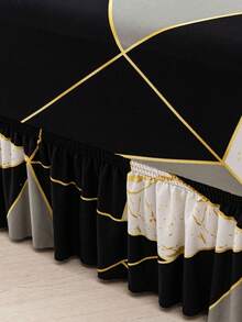 1pc Sofa Skirt Cover, Geometric Print Pattern, Dust-Proof And Dirt-Resistant, Elastic Full Coverage Sofa Protector, Living Room Home Decor, Fits 1/2/3/4 Seater Sofa, All Season Use, Machine Washable - Black and White - View 2