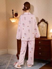 Gongdie 2pcs Disney Marie Cat Print Cotton Long Sleeve Pajama Set For Women, Spring/Autumn - Pink - View 4