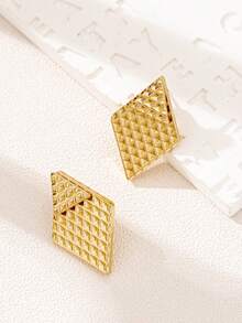 1 Pair Fashionable Delicate Gold Metal Geometric Diamond Earrings, Minimalist Personalized Hanging Design Earrings, Suitable For Women's Daily, Vacation, Party Wear - Gold - View 5