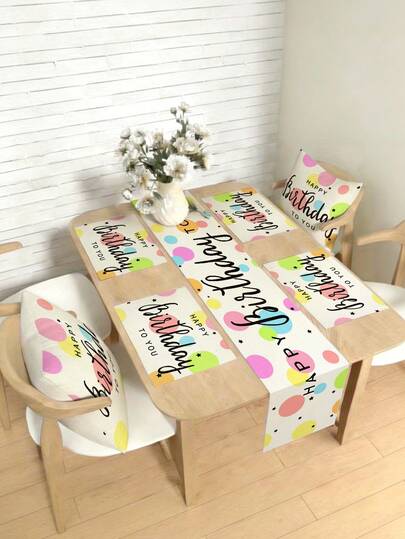 1/4/5/6/7pcs Birthday Party Decoration Set, Birthday, Happy Birthday, Birthday Party, Home Decor Set, Living Room Decor Set, Bedroom Decor Set, Dining Room Decor Set, Linen-Like Material, Multiple Sizes Available, Dining Room Decor, Dining Table Decor, Dining Table Setting, Tablecloth, Fireplace Mantel Scarf, Placemats, Coasters, Home Decor