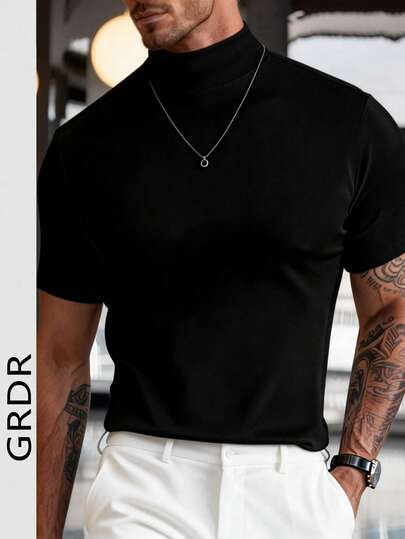  Camiseta de manga corta con cuello alto de moda para hombre GRDR, versátil para el transporte
