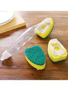 Heavy Duty Dish Scrubber, Non-Scratch Kitchen Sink Sponge, Detachable Handle Dishwashing Brush With Liquid Soap Dispenser, Strong Cleaning Scrub Brush - Multicolor - View 3