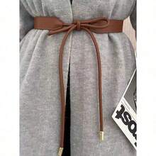 1pc Elegant Women's Fashionable Solid Color Casual Bowknot Tie PU Leather Belt, Simple & Versatile Design, Perfect For Pairing With Dresses, Sweaters And Coats For Stylish Decoration, Highlighting The Graceful Figure Of Women, All Season Summer, School Fall, Autumn, Halloween - 棕色 - 查看 5