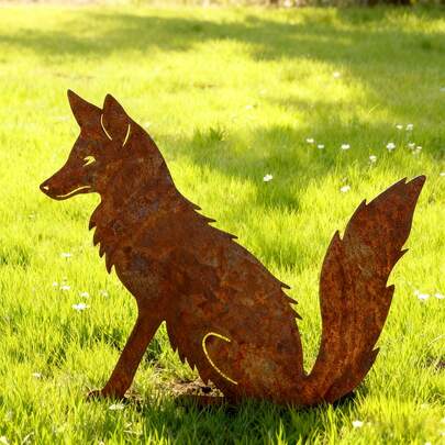 Rusty Fox Garden Stake, Outdoor Yard Art, Acrylic Material Suitable For Lawn, Patio, Backyard Decor, Unique Garden Decor Gift For Outdoor Enthusiasts