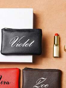 Customized Minimalist Leather Zipper Coin Purse, Women's Mini Wallet, Card Holder, Fashionable Portable Key & Coin Pouch, Customized Christmas Gift, Customized Gift - Multicolor - View 3