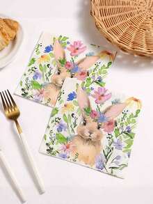 20pcs Easter Bunny Paper Napkins - 2-Layer Disposable Tableware With Cute Bunny, Eggs & Chick Design, Perfect For Holiday Celebrations & Festive Restaurant Decor, Festive Dining Accessory | Springtime Decor | Decorative Napkins - ZY-02 - View 1