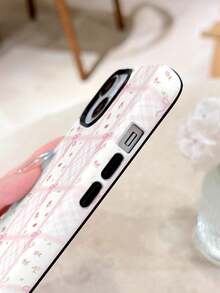 Bow-Knot 1pc French Girly Plaid & Floral Patchwork Bow Design Glossy 2-In-1 Filmstrip Phone Case, Compatible With Samsung/ 11/12/13/14/15/16/17 Pro Max,International Version, Not The Domestic Version - Multicolor - View 4