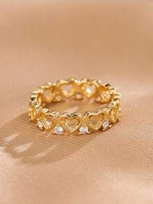 1 chiếc nhẫn Zirconia tròn đầy thời trang tối giản dành cho nữ, đeo hàng ngày và làm quà tặng ngày lễ - Vàng - Xem 11