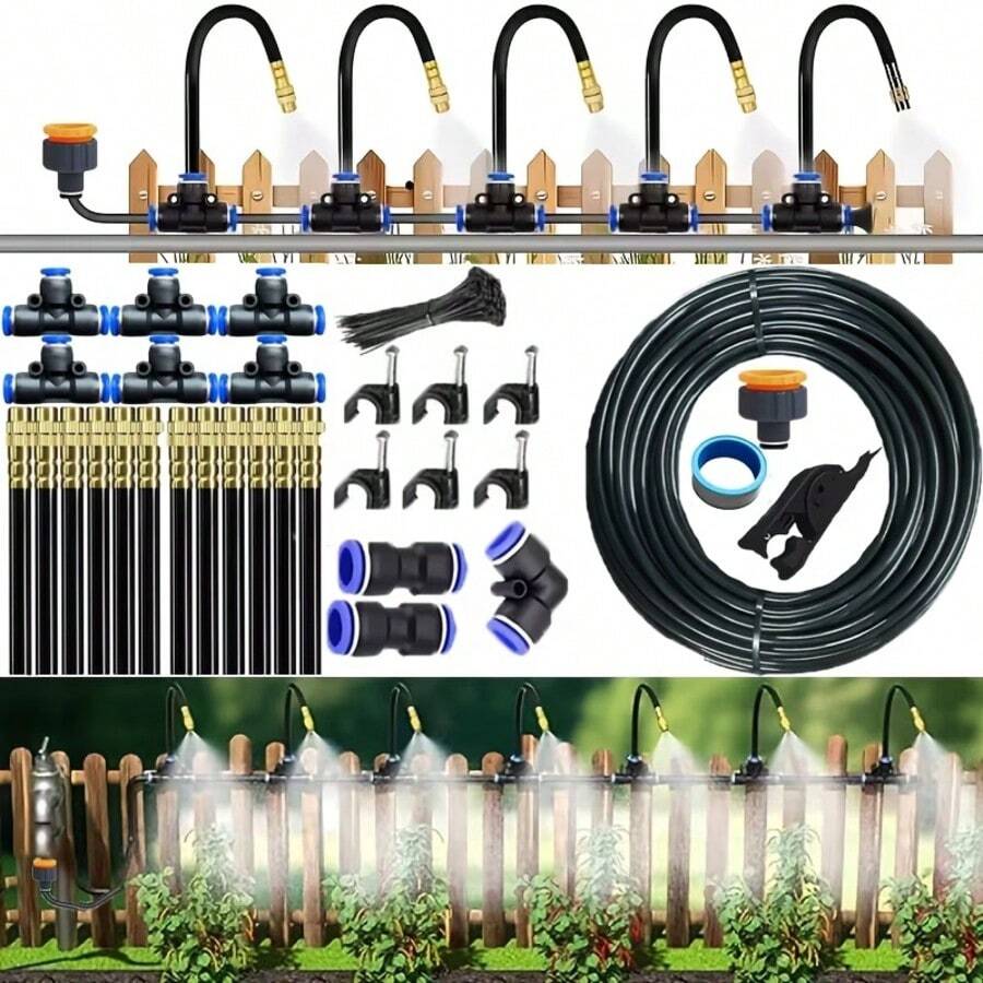 Fully Automatic Brass Atomizing Nozzle Set Garden Atomizing Irrigation And Cooling Quick-Connect Humidifier, Adjustable Nozzle, Suitable For Lawns, Automatic Lawn Drip Irrigation Systems, And Potted Greenhouses