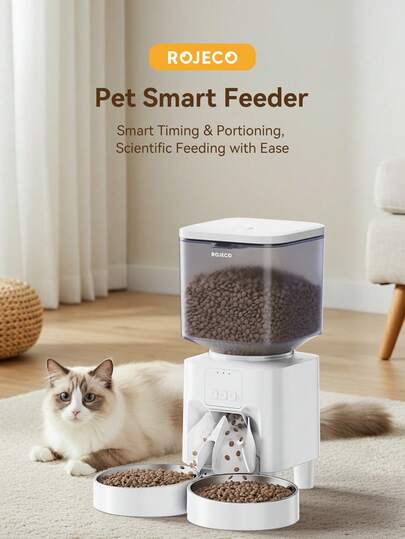  ROJECO Alimentador automático para mascotas de 4.5L con WIFI, dispensador inteligente de comida para gatos y perros con control remoto por aplicación, cuenco de alimentación automática para mascotas, individual o doble