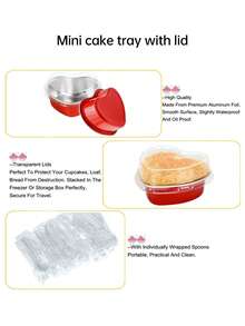 10pcs/25pcs/60pcs Heart Shaped Aluminum Foil Mini Cake Pans - 3.4oz/100ml High Temperature Resistant Baking Molds With Lids - For Wedding, Valentine's Day, Music Festival/Wedding Season,Birthday Party Theme Supplies - View 9