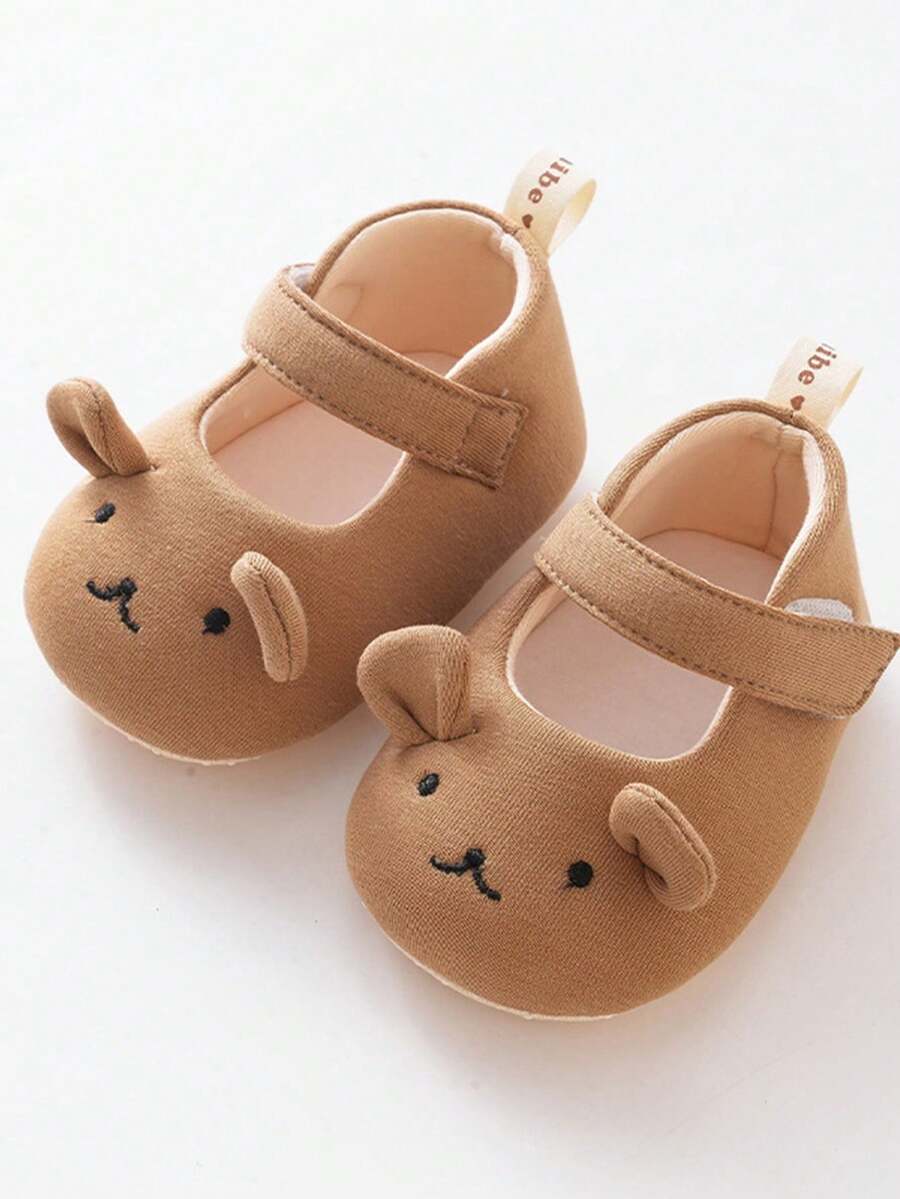 Baby Girl Dress Flats Soft Soles Cute Bear Embroidery Mary Jane Shoes Casual Walking Shoes For Newborn Toddler - màu nâu - Xem 1