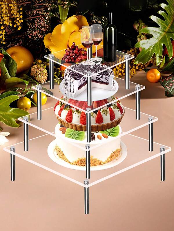 1pc Square Acrylic Display Stand, Cake Desktop Display Rack, Cup Display Shelf, Tiered Combination Display Stand, Detachable And Easy To Transport, Decorative Accessory