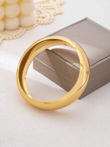 3件套极简几何不对称厚重纹理金色手镯套装，适合女性，厚实光滑哑光重金属锌合金材质 - 彩色 - 查看 9