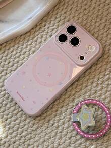 时尚手机壳，兼容 17/16/15/14/13/12/11，24K镀金，简约星形设计，磁吸式设计 - 淺粉色 - 查看 2
