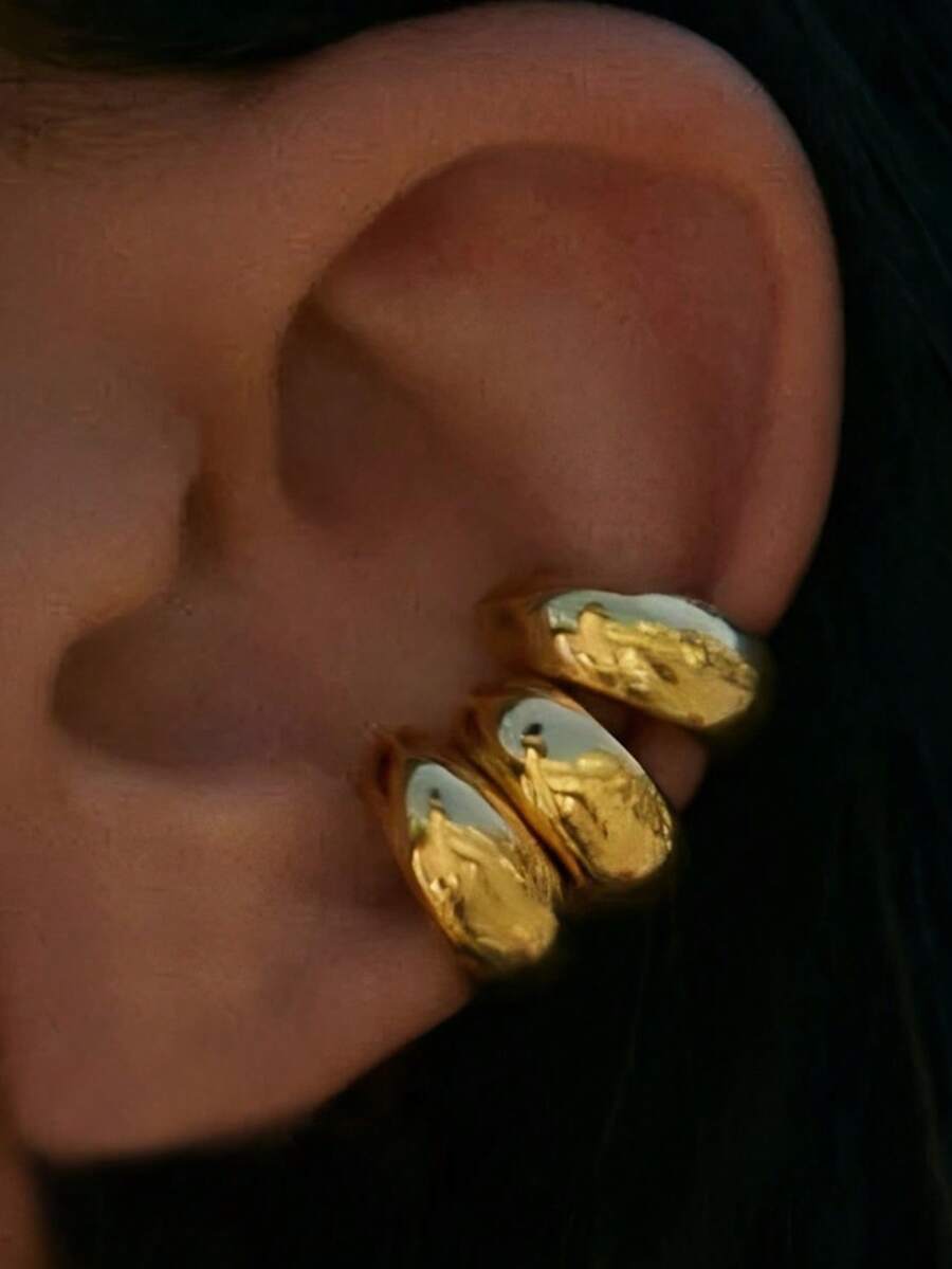 3pcs Exaggerated Vintage Coin C-Shaped Clip-On Earrings Set, Fashion Accessories For Women, Suitable For Vacation, Date, Daily, Party, Wedding, Gift For Mom And Friends - Yellow Gold - View 1