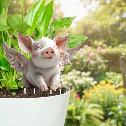 1 Piece Modern Animal-Themed Garden Stake With Plastic Pig Decoration, Perfect For Spring And Outdoor Use, Suitable For Potted Plants And Bonsai, Indoor Birthday Gifts, Home And Garden Decor, Lawn Decorations, No Electricity Required.