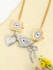 1pc European And American Exaggerated Style Faux Clock, Bow, Heart Pendant Choker Necklace, Women's Hip-Hop Necklace - Multicolor - View 6