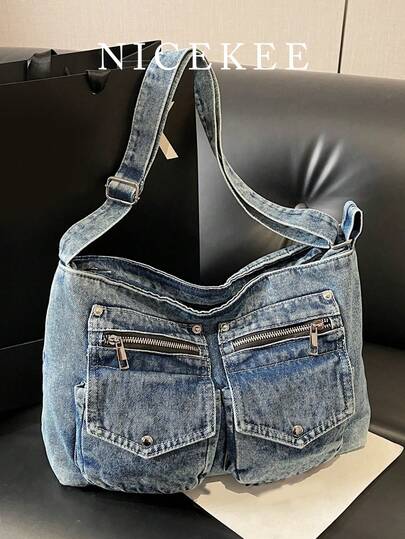 Túi đeo vai đa năng nhiều ngăn thời trang phong cách retro, thiết kế độc đáo với khóa kéo trang trí cá tính, túi đeo chéo casual dung tích lớn dành cho nữ đi làm hàng ngày, phù hợp cho lớp học, công sở, đi lại, du lịch ngắn ngày, v.v.