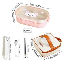 1000ML 3 Compartments Portable Plastic Lunch Box, Cute Patterned Fruit Salad Bento Box, Large Capacity Sealed Leak Proof Lunch Container, Detachable Divided Fruit Fresh-Keeping Box, Microwave Heatable, Suitable For Student And Adult Use In School, Office, Outdoor Camping, Picnic, Travel - Multicolor - View 11