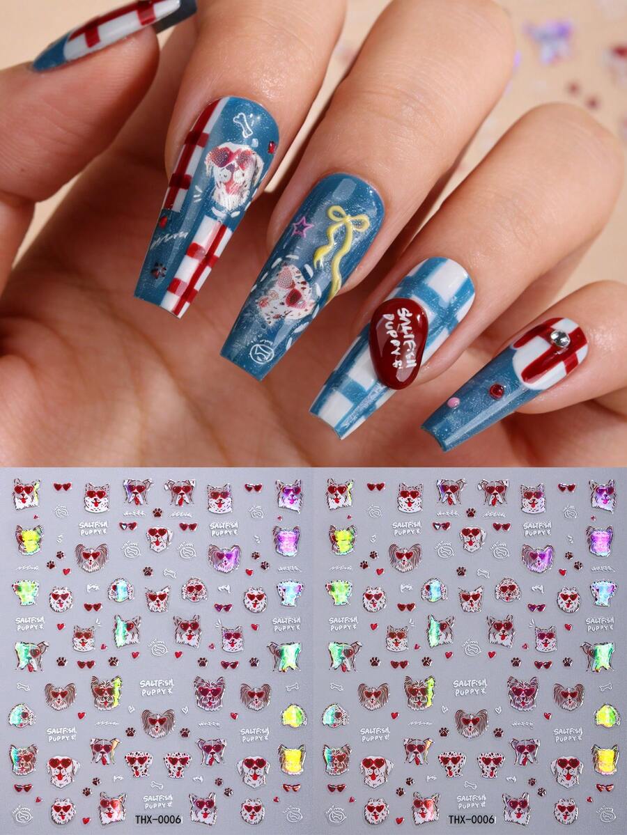 2Pcs Laser Cut Puppy Nail Stickers, Stylish Nail Art. Decals For Ladies' Home DIY