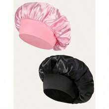2pcs/1pc Silk Sleep Cap, Satin Hair Cap, Women Wide Brim High Elasticity Cap, Charmeuse Sleep Cap, High-End Satin Hair Care Cap, Curly Hair Silk Headband (Black & Gold) Hair Sleep Cap - 彩色 - 查看 1