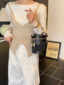 Niche Design Women's New Handbag, High-End Fashionable Crossbody Bag, Versatile Shoulder & Top Handle Cylindrical Bag - Black - View 4