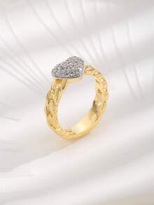 1 pieza Anillo decorativo con cadena con forma de corazón chapado en oro de 18K de cobre con circonita, adecuado para uso diario de mujeres - Multicolor - Ver 3
