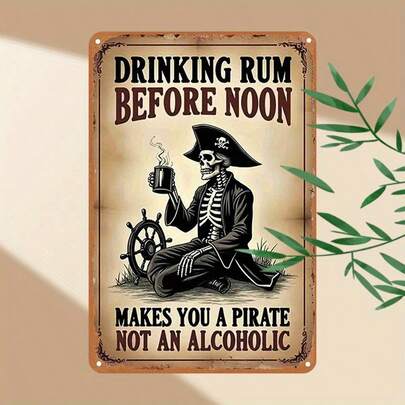 1pc Vintage Pirate Rum Sign - "Drinking Rum Before Noon Makes You A Pirate, Not An Alcoholic" Large 5.9x7.87 Inch (15x20 Cm) Wooden Plaque - Vintage Bar Decor, Suitable For Cave, Bar Decoration - Fun Pirate Gift For Rum Lovers - No Electricity Required.
