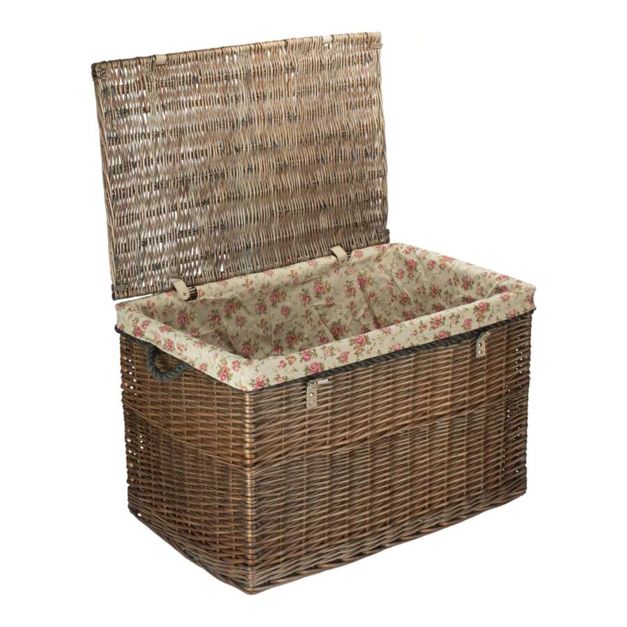 Red Hamper Large Antique Wash Wicker Storage Basket With Cotton Lining - Multicolor - View 1