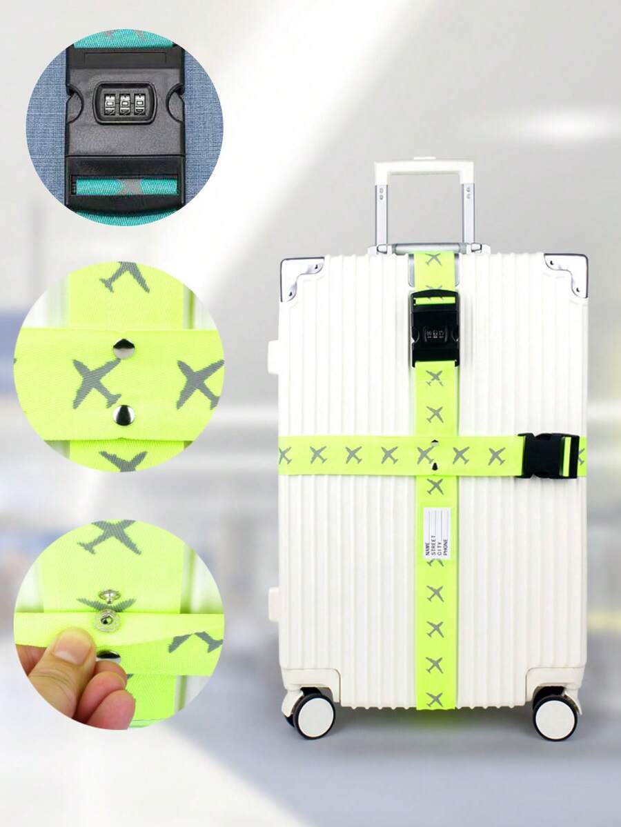 2条装交叉行李带，夜光打包带，可调节密码带，可拆卸一体式绑带 - 彩色 - 查看 1