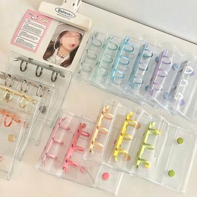 1pc Colorful PVC Loose-Leaf Planner Transparent Cover, Dual-Ring A8 Mini 3-Ring Idol K-Pop Card, Stationery, Back To School Sticker Album